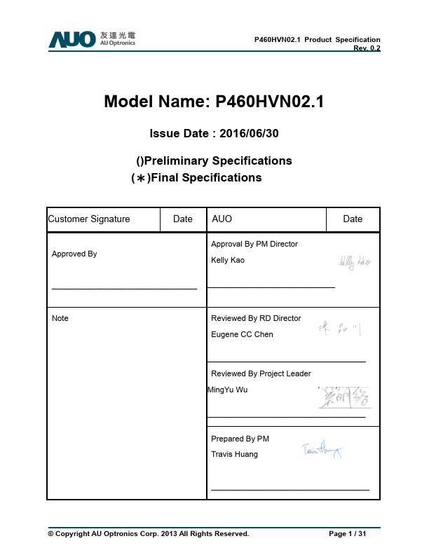 P460HVN02.1 Datasheet Preview