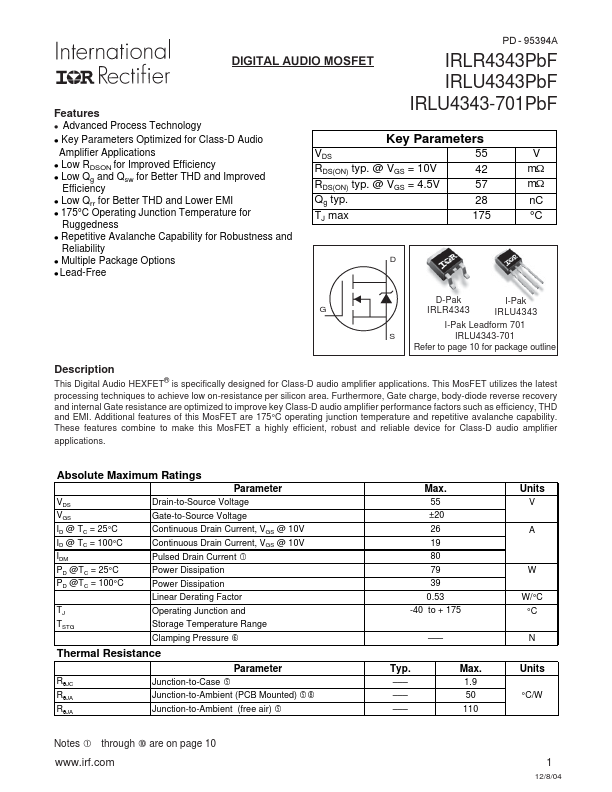 IRLU4343-701PbF