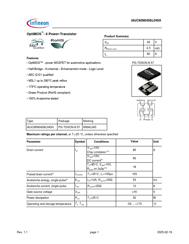 IAUC60N04S6L045H Datasheet Preview