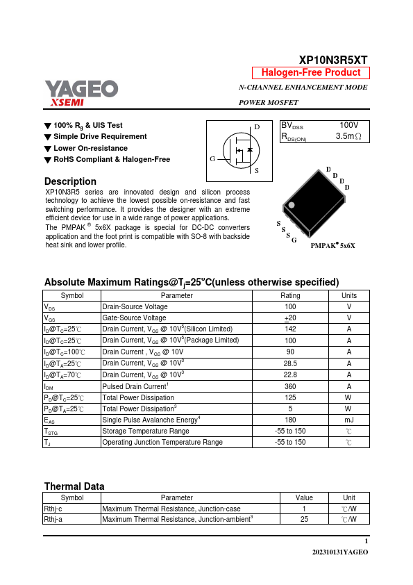 XP10N3R5XT Datasheet Preview