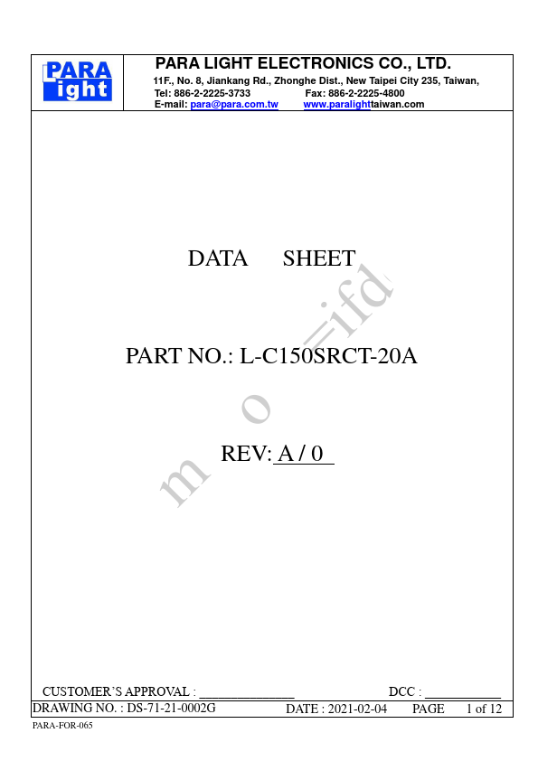 L-C150SRCT-20A SURFACE MOUNT DEVICE LED by PARA LIGHT - Datasheet Preview