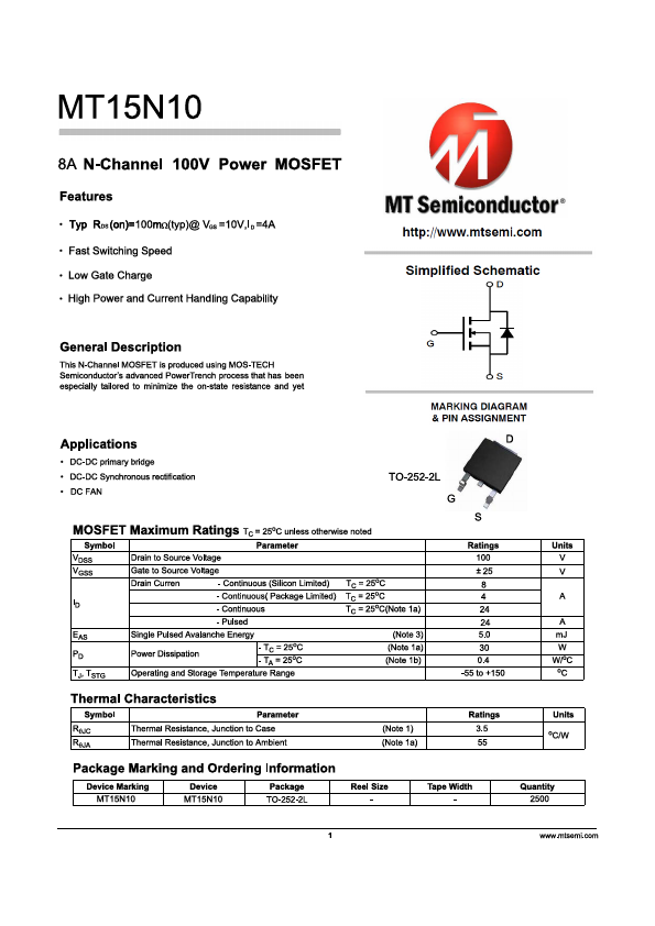 MT15N10 Datasheet Preview