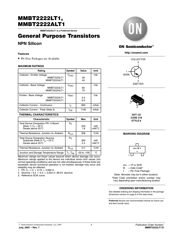 MMBT2222ALT1 Datasheet Preview
