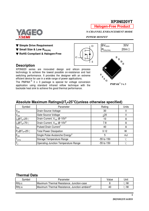 XP3N020YT Datasheet Preview