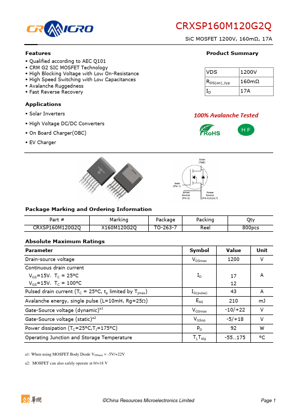CRXSP160M120G2Q Datasheet Preview