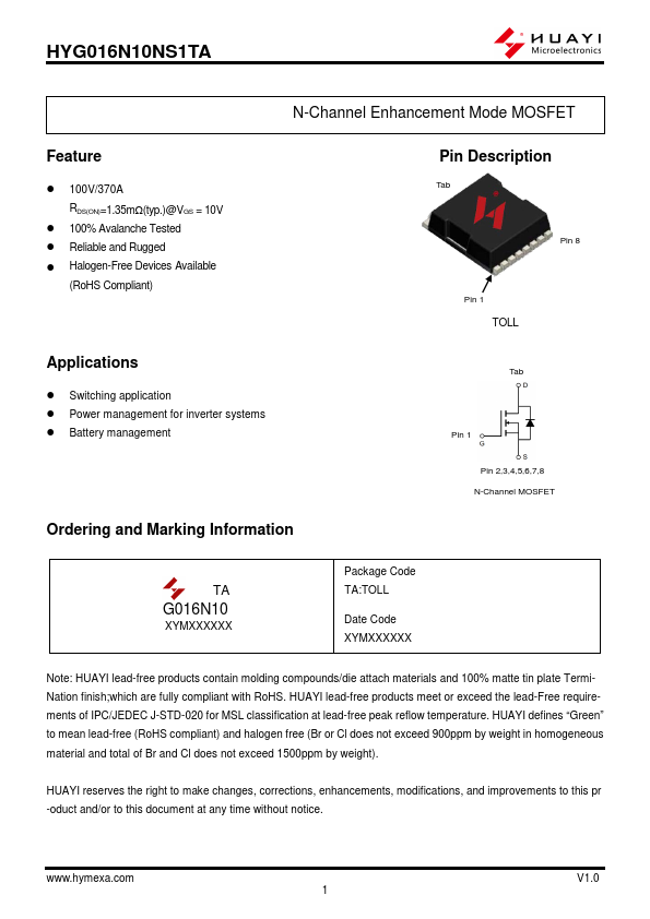 HYG016N10NS1TA Datasheet Preview