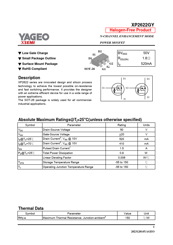 XP2622GY Datasheet Preview