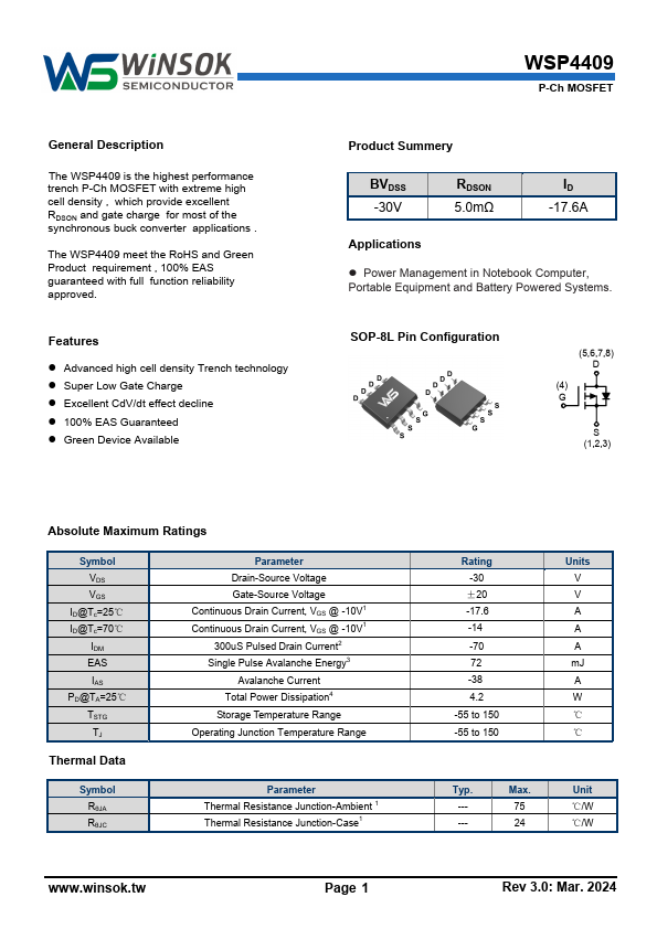 WSP4409 Datasheet Preview