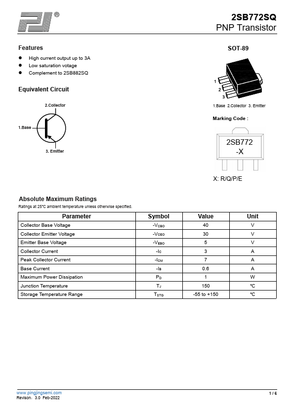 2SB772SQ Datasheet Preview