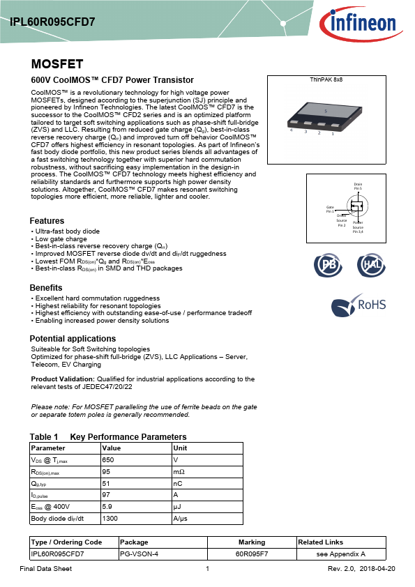IPL60R095CFD7 Datasheet Preview