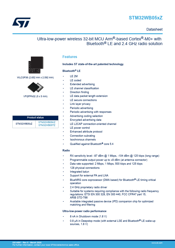 STM32WB05TZ Datasheet Preview