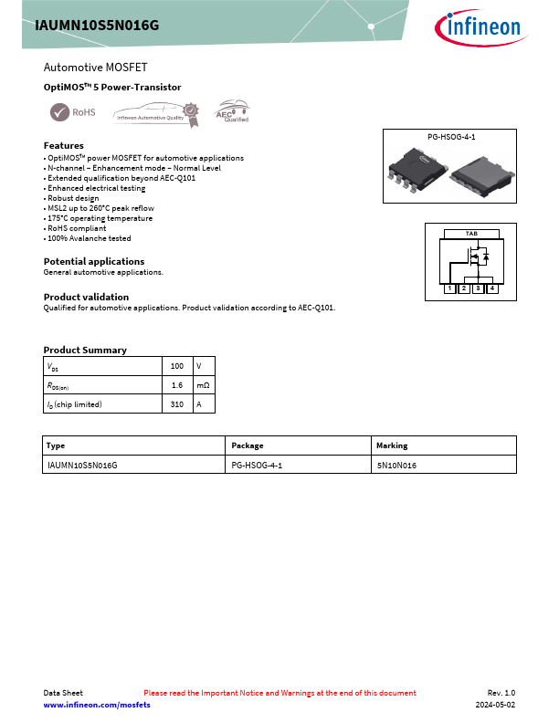 IAUMN10S5N016G Datasheet Preview