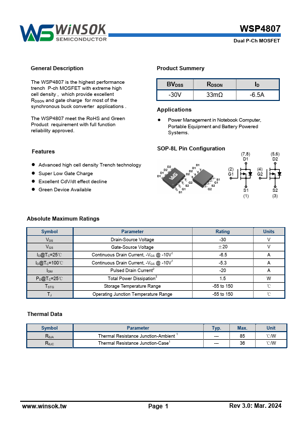WSP4807 Datasheet Preview