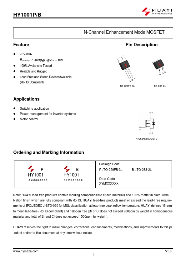 HY1001B Datasheet Preview