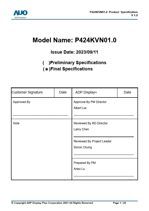 P424KVN01.0 Datasheet Preview