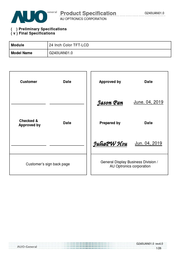 G240UAN01.0 Datasheet Preview