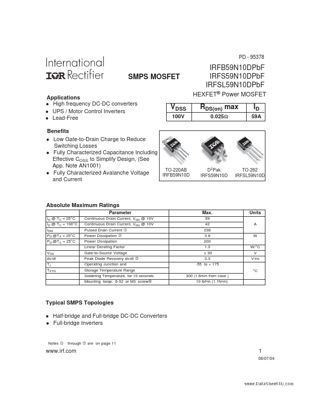 IRFS59N10DPBF