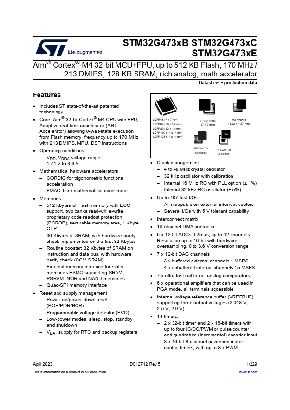 STM32G473CB datasheet page 1 preview