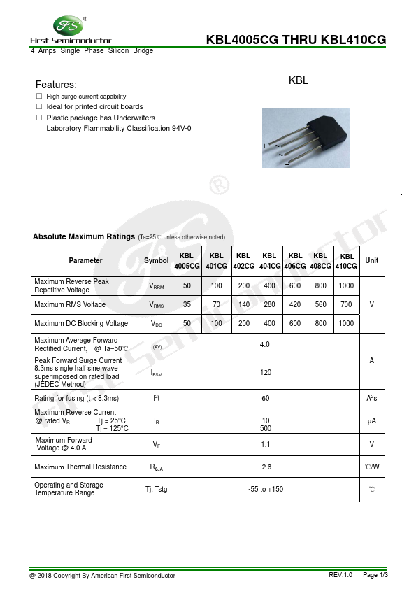 KBL4005CG Datasheet Preview