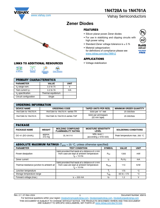 1N4757A 1.0W ZENER DIODE by Diodes - Datasheet Preview