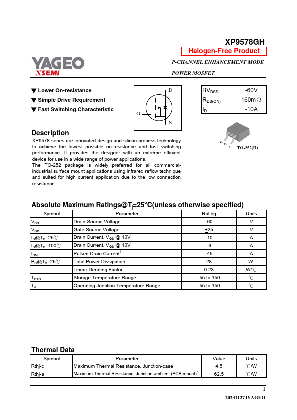 XP9578GH Datasheet Preview