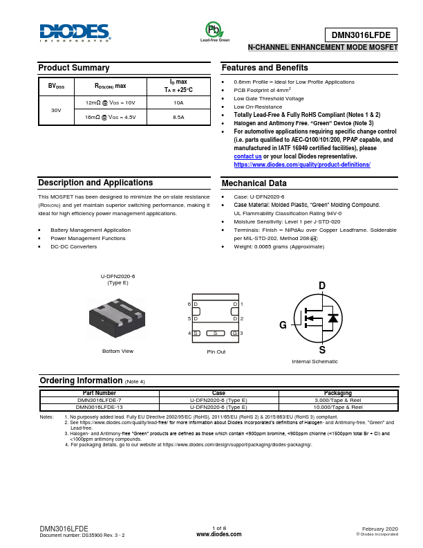 DMN3016LFDE