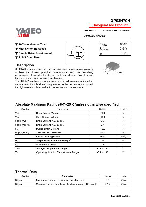 XP03N70H Datasheet Preview