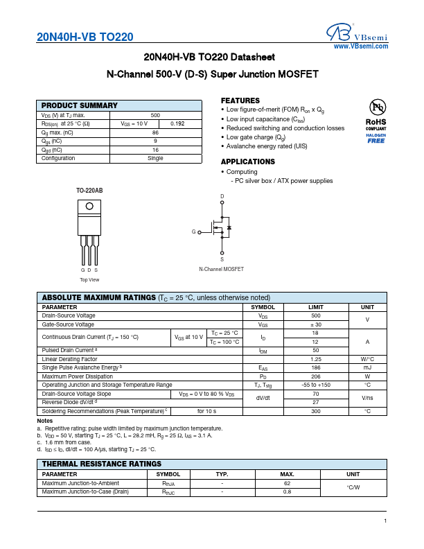 20N40H Datasheet Preview