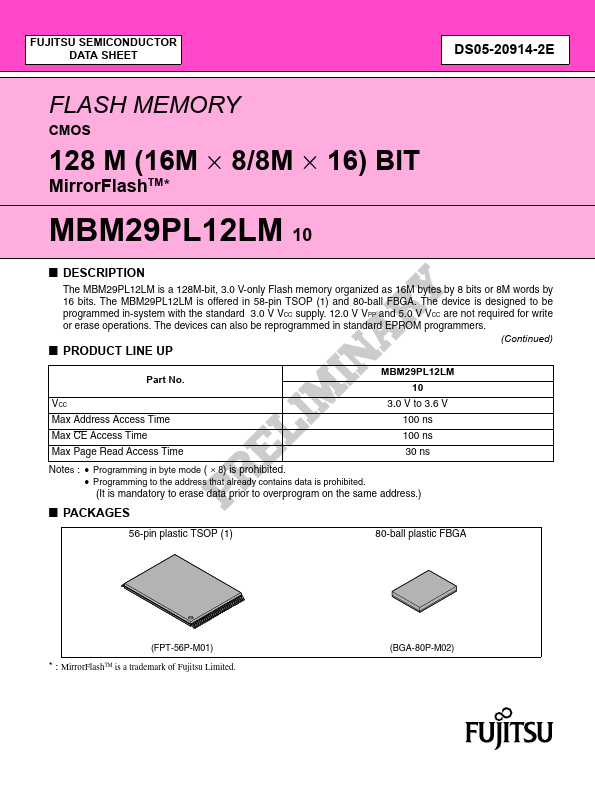 MBM29PL12LM Datasheet Preview