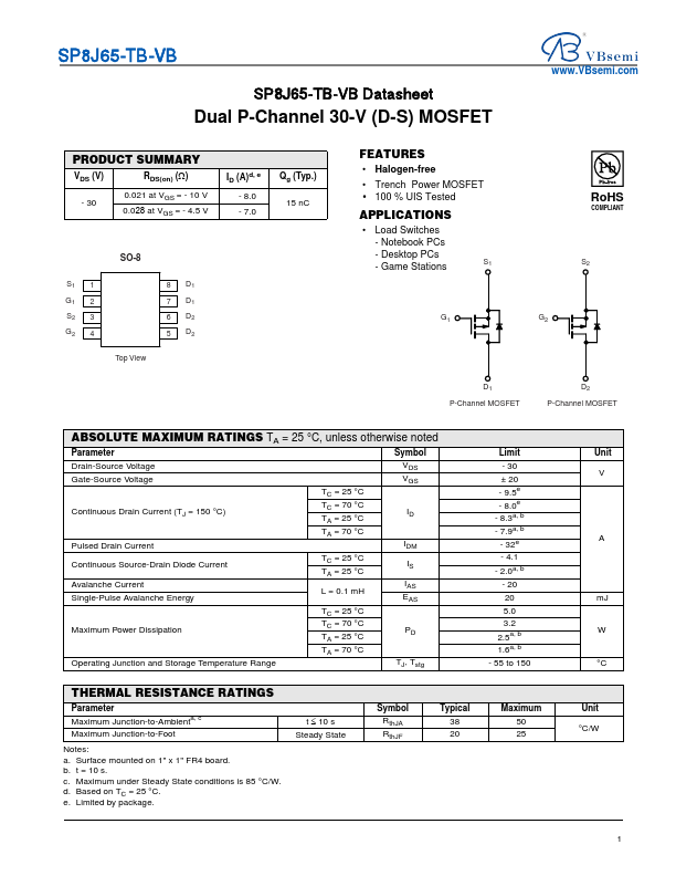 SP8J65-TB Datasheet Preview