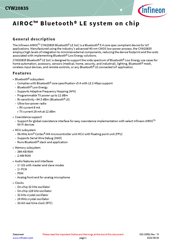 CYW20835 Datasheet Preview