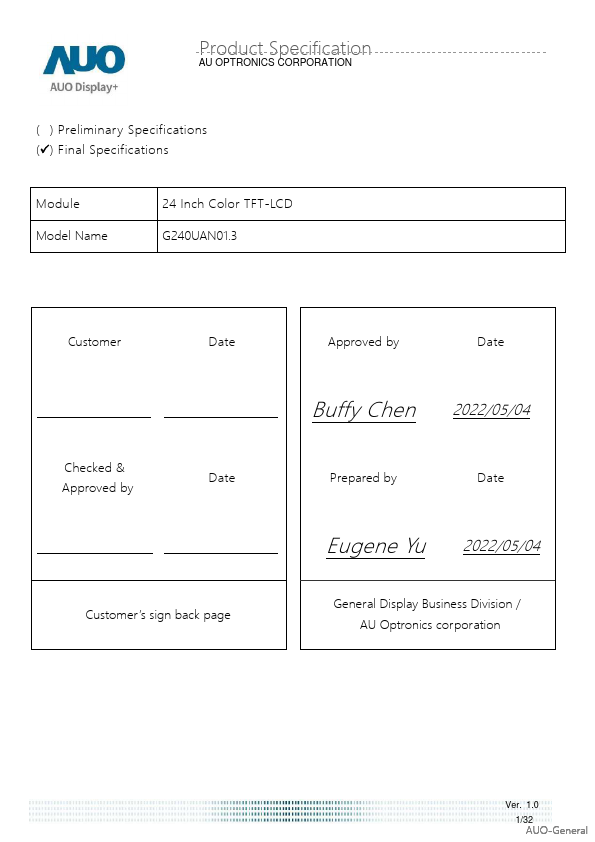 G240UAN01.3 Datasheet Preview