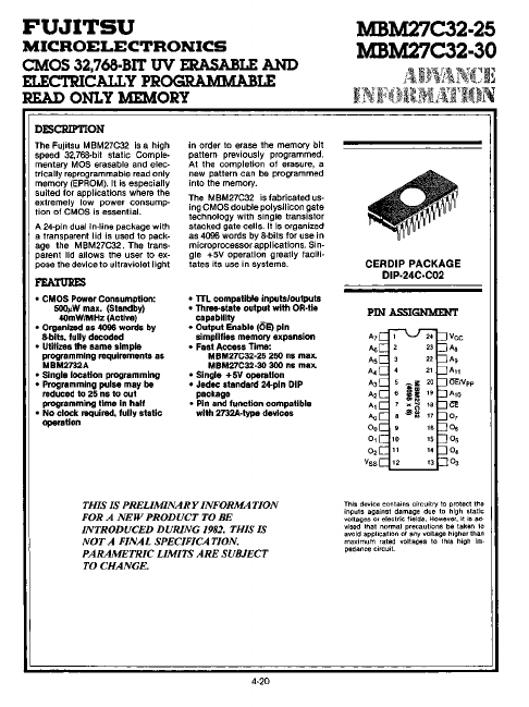 MBM27C32-25 CMOS EPROM by Fujitsu - Datasheet Preview
