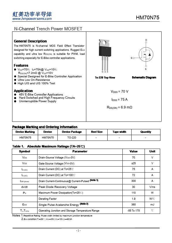 HM70N75 Datasheet Preview