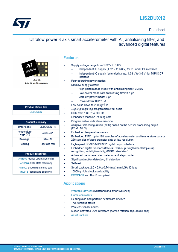 LIS2DUX12 Datasheet Preview