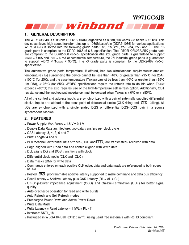 W971GG6JB datasheet page 1 preview