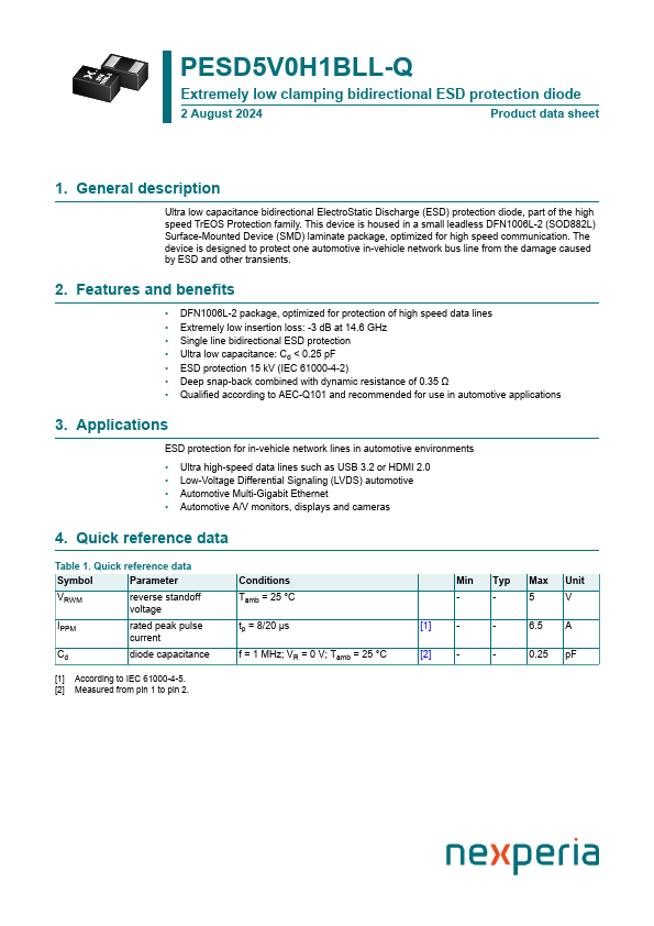 PESD5V0H1BLL-Q Datasheet Preview