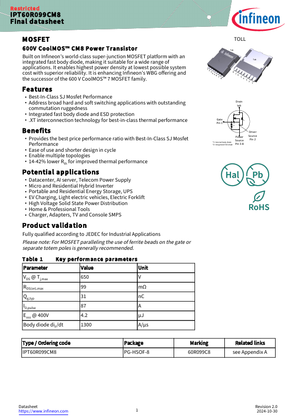 IPT60R099CM8 Datasheet Preview