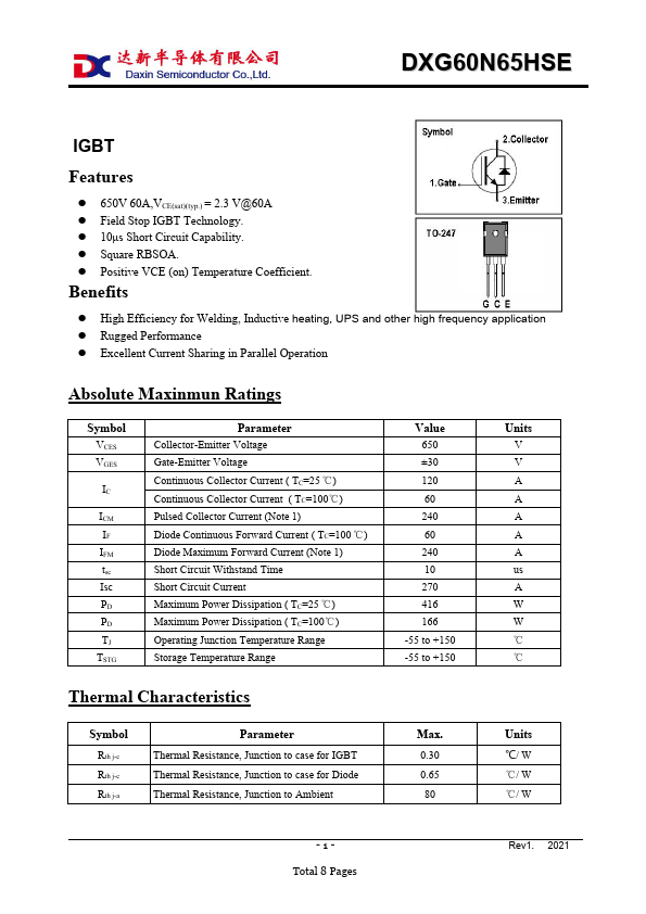 DXG60N65HSE Datasheet Preview