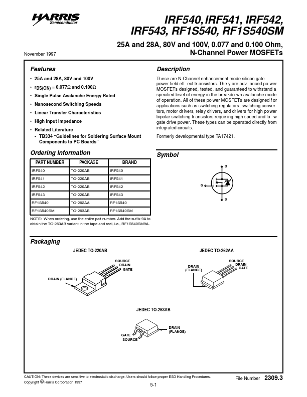 IRF540 Datasheet Preview