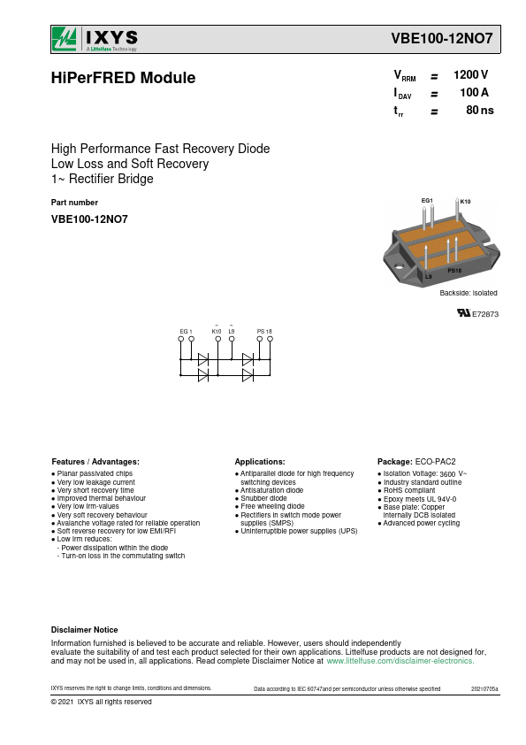 VBE100-12NO7 Datasheet Preview