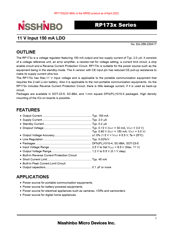 RP173K121D-TR Datasheet Preview