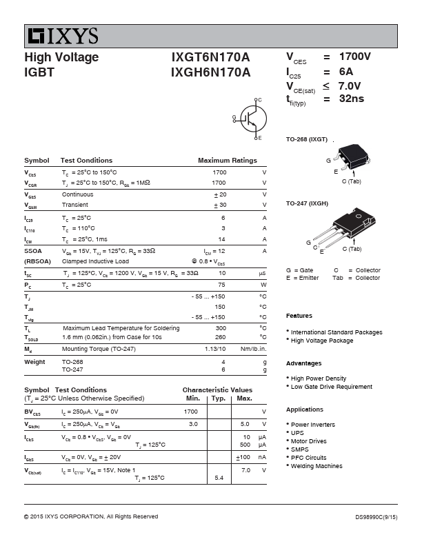 IXGT6N170A Datasheet Preview