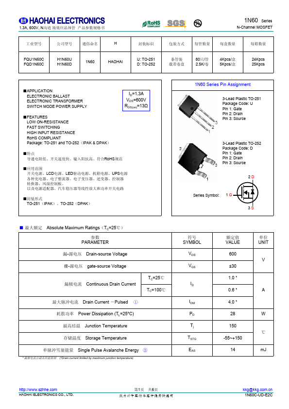 FQU1N60C