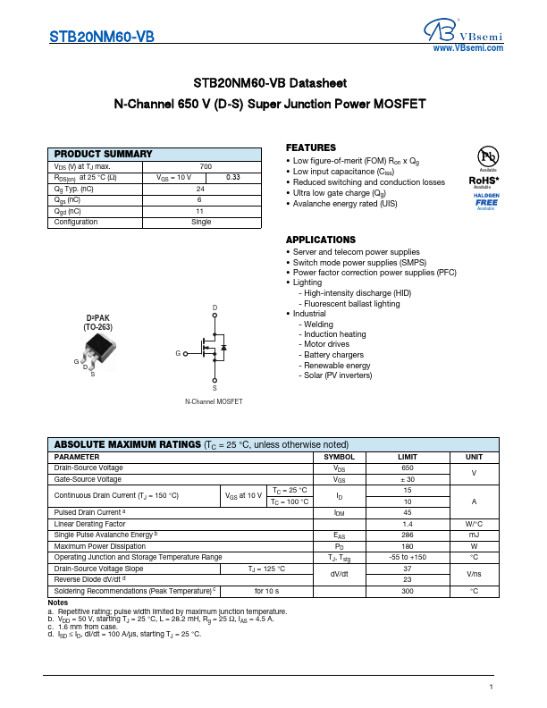 STB20NM60 Datasheet Preview
