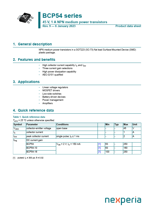 BCP54-10 Datasheet Preview