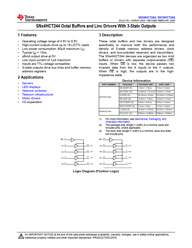 SN74HCT244 Datasheet Preview