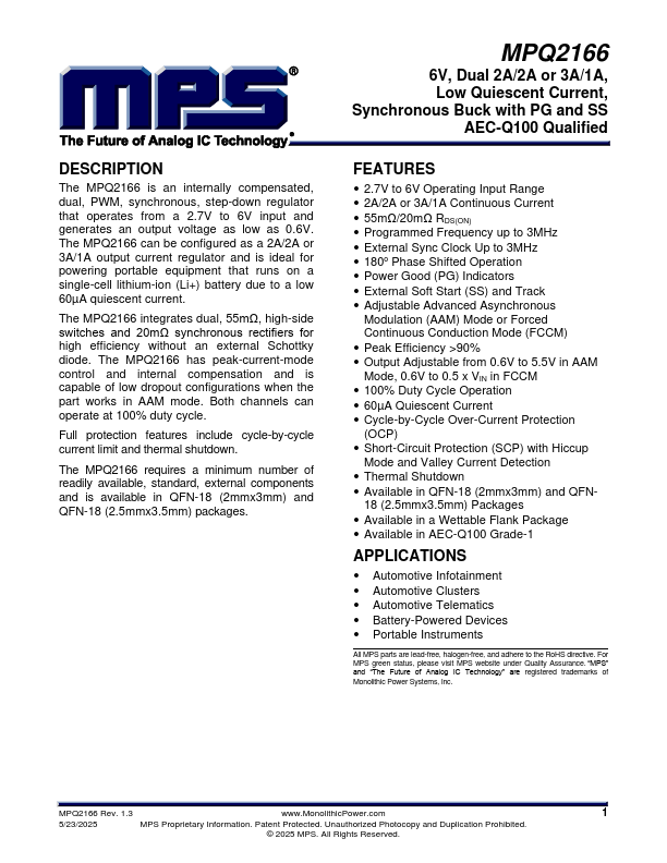 MPQ2166 Synchronous Buck by MPS - Datasheet Preview