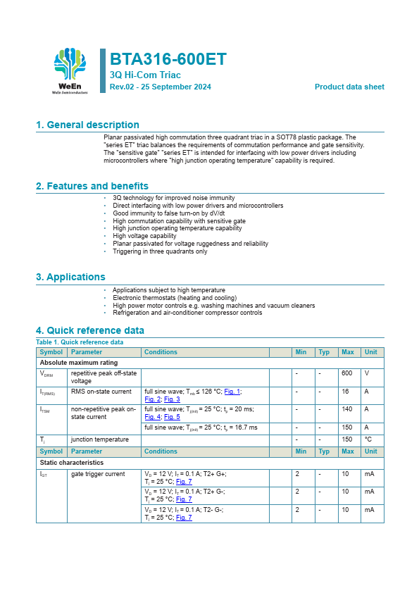BTA316-600ET Datasheet Preview