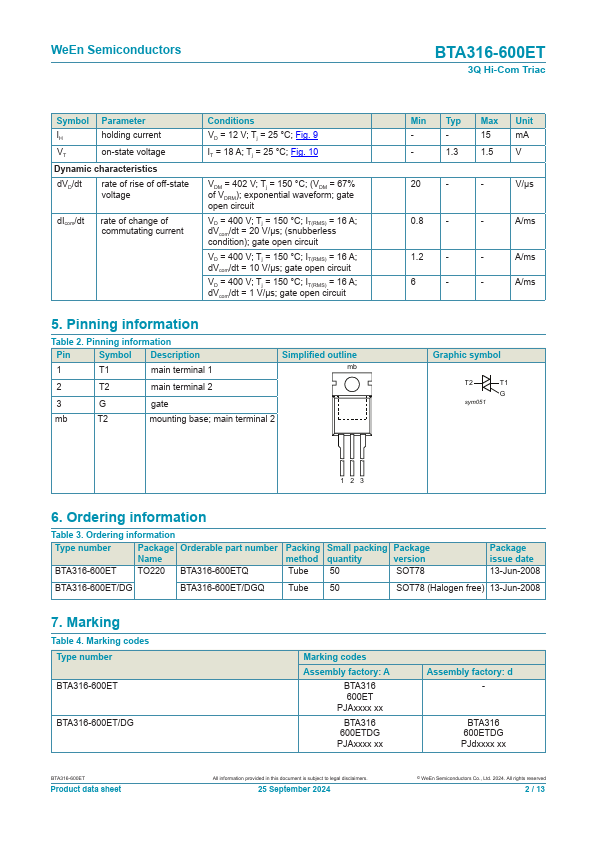 BTA316-600ET Datasheet Preview